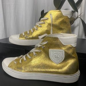 Saint Laurent Gold Metallic High Top Sneakers